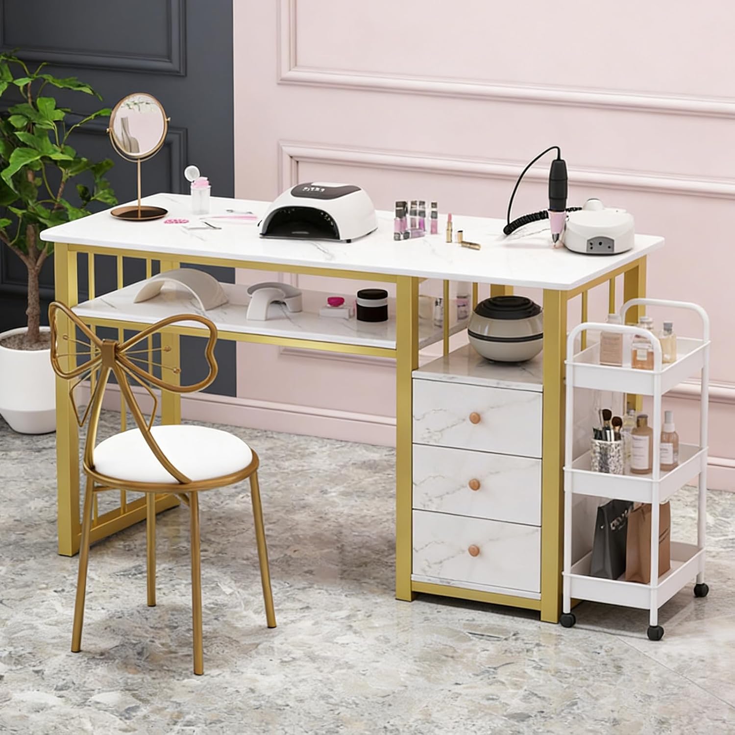 Tech Room Accessories - Mesa de Manicura con Textura Marmoleada,