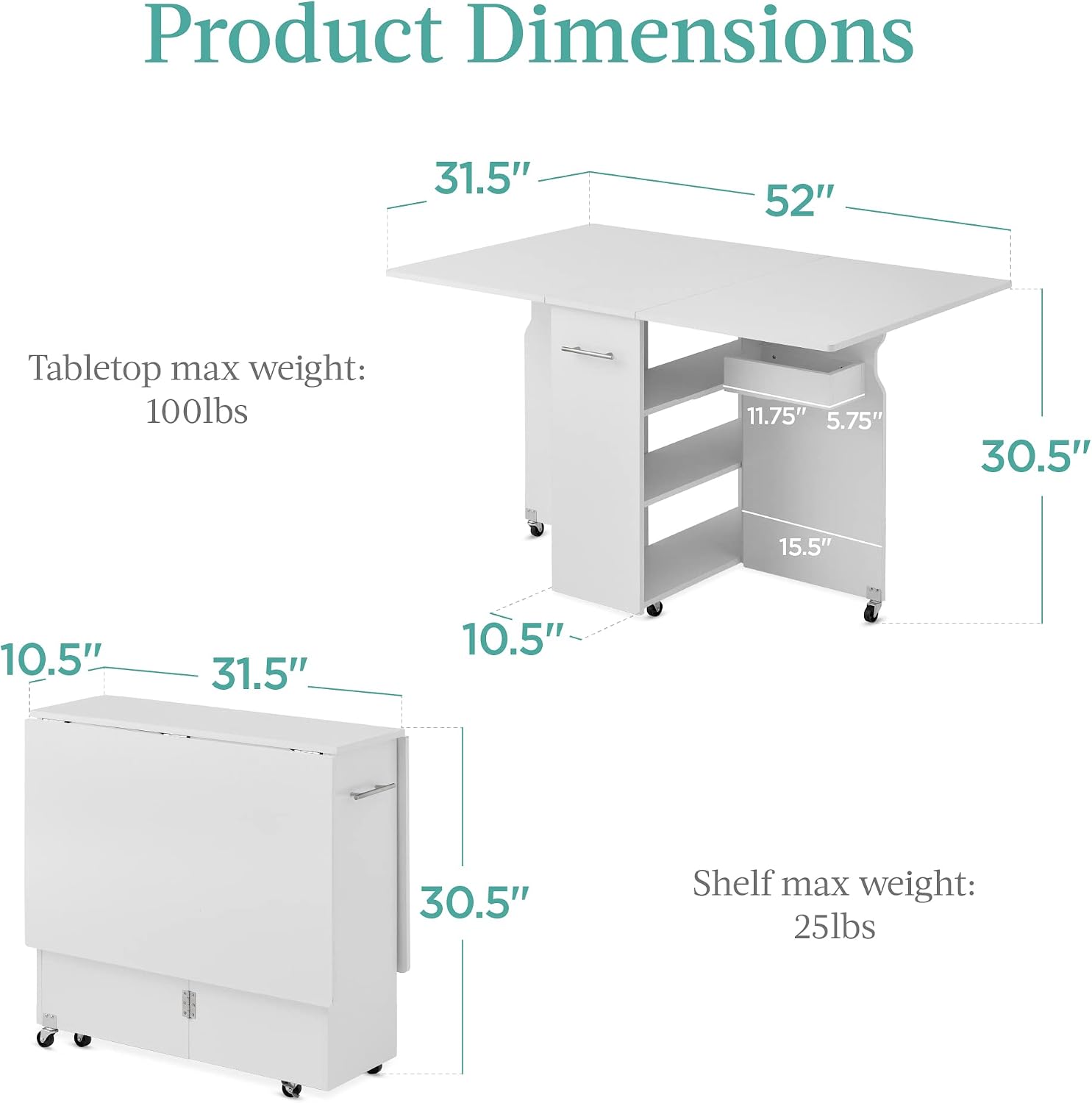 Mesa de comedor plegable, escr - Tech Room Accessories reseña y precio